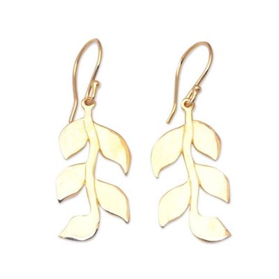 Primary image for Leafy 18k Gold-Plated Brass Dangle Earrings Crafted in Bali Imperial Foliage