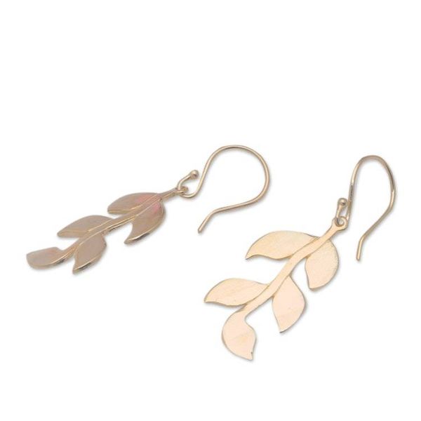Alternate image for Leafy 18k Gold-Plated Brass Dangle Earrings Crafted in Bali Imperial Foliage