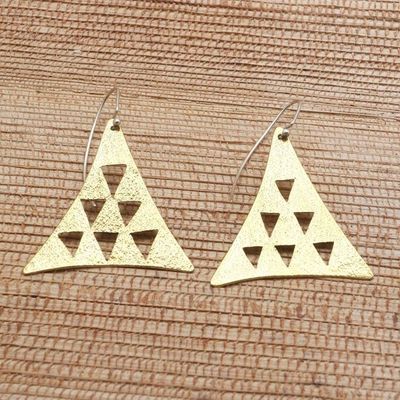Alternate image for Brass and Sterling Silver Triangular Dangle Earrings Margarana Monument