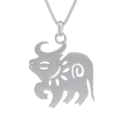 Alternate image for Handcrafted Zodiac Sterling Silver Pendant Necklace Chinese Zodiac Ox