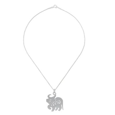 Alternate image for Handcrafted Zodiac Sterling Silver Pendant Necklace Chinese Zodiac Ox