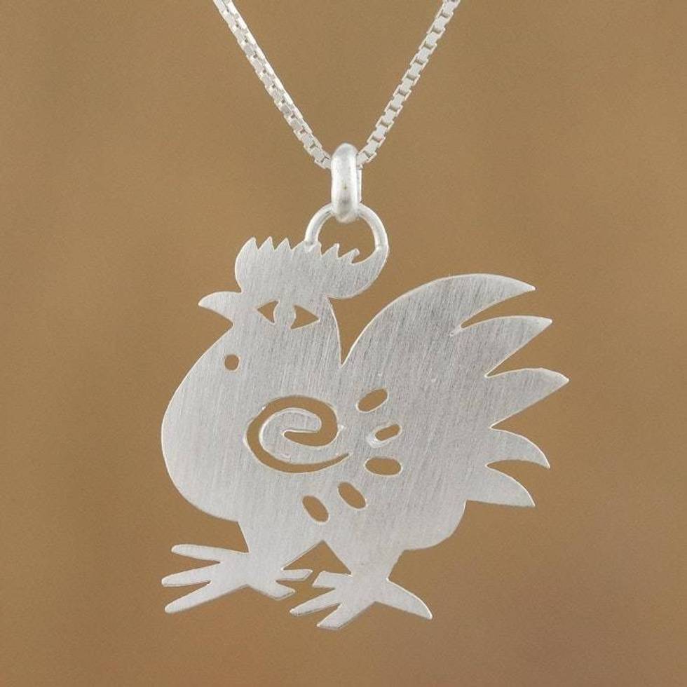 Fair Trade Sterling Silver Necklace 'Chinese Zodiac Rooster'