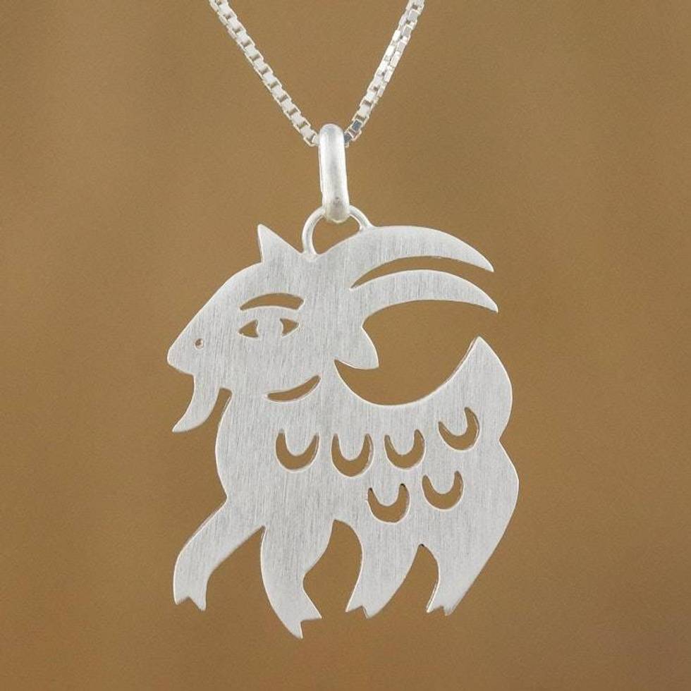 Handmade Sterling Silver Pendant Necklace 'Chinese Zodiac Goat'
