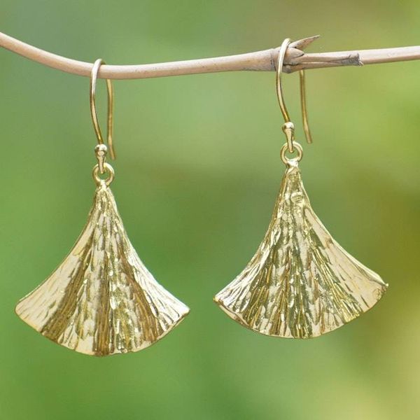 Alternate image for 18k Gold-Plated Brass Dangle Earrings with Hammered Details Palatial Waves