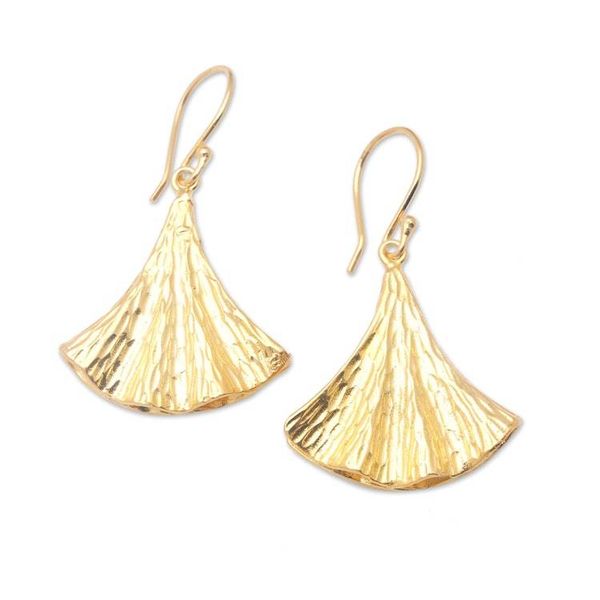 Alternate image for 18k Gold-Plated Brass Dangle Earrings with Hammered Details Palatial Waves