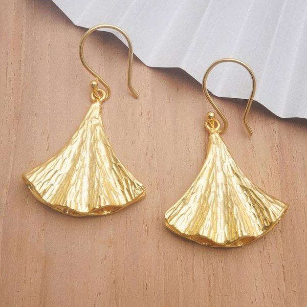 Alternate image for 18k Gold-Plated Brass Dangle Earrings with Hammered Details Palatial Waves