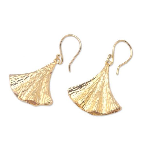 Alternate image for 18k Gold-Plated Brass Dangle Earrings with Hammered Details Palatial Waves