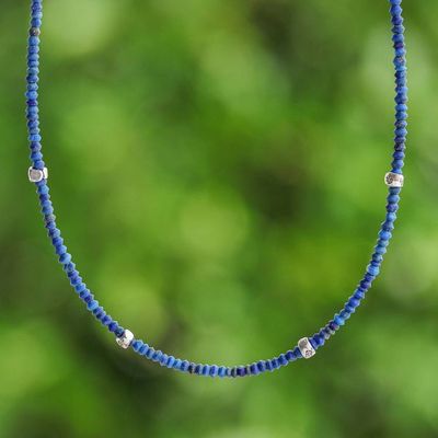 Primary image for Hill Tribe Silver Lapis Lazuli Beaded Choker Strand Necklace Enchanting Blue
