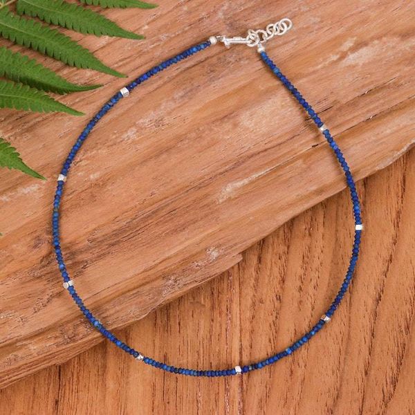 Alternate image for Hill Tribe Silver Lapis Lazuli Beaded Choker Strand Necklace Enchanting Blue