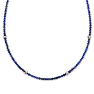 Alternate image for Hill Tribe Silver Lapis Lazuli Beaded Choker Strand Necklace Enchanting Blue