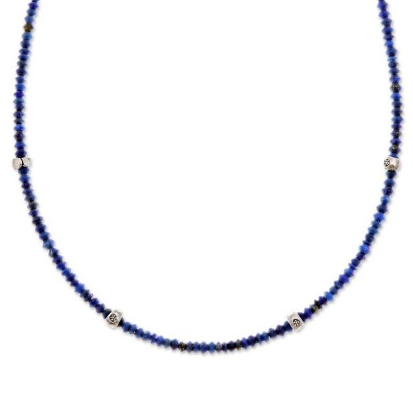 Alternate image for Hill Tribe Silver Lapis Lazuli Beaded Choker Strand Necklace Enchanting Blue