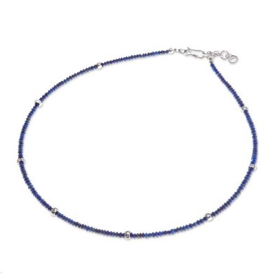 Alternate image for Hill Tribe Silver Lapis Lazuli Beaded Choker Strand Necklace Enchanting Blue