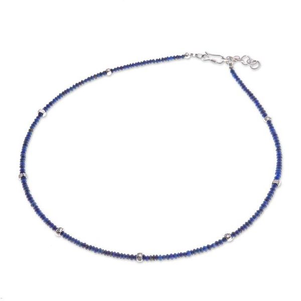 Alternate image for Hill Tribe Silver Lapis Lazuli Beaded Choker Strand Necklace Enchanting Blue