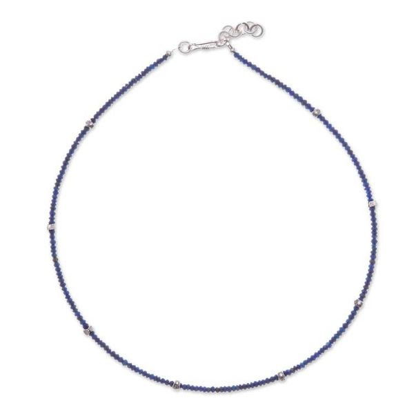 Alternate image for Hill Tribe Silver Lapis Lazuli Beaded Choker Strand Necklace Enchanting Blue