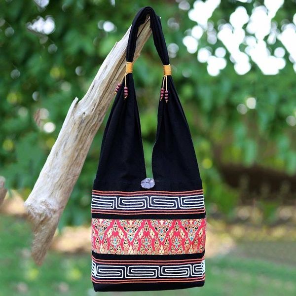 Alternate image for Red and Black Cotton Blend Shoulder Bag from Thailand Charming Thai in Red