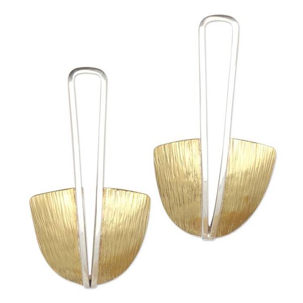 Alternate image for Balinese Brass and Sterling Silver Drop Earrings Balinese Cucuk