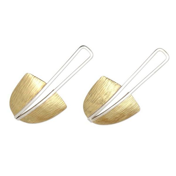 Alternate image for Balinese Brass and Sterling Silver Drop Earrings Balinese Cucuk