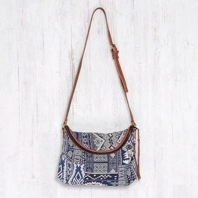Primary image for Leather Accented Patchwork Cotton Blend Sling from Thailand Lanna Patchwork