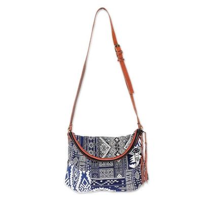 Alternate image for Leather Accented Patchwork Cotton Blend Sling from Thailand Lanna Patchwork