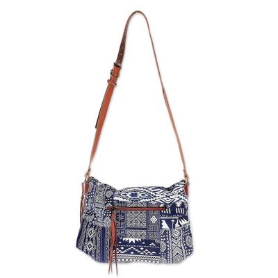 Alternate image for Leather Accented Patchwork Cotton Blend Sling from Thailand Lanna Patchwork
