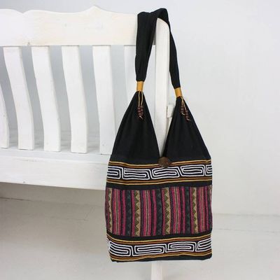 Alternate image for Zigzag Motif Cotton Blend Shoulder Bag from Thailand Sophisticated Zigzag