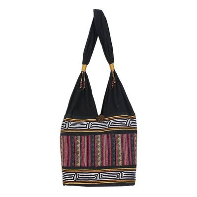 Alternate image for Zigzag Motif Cotton Blend Shoulder Bag from Thailand Sophisticated Zigzag