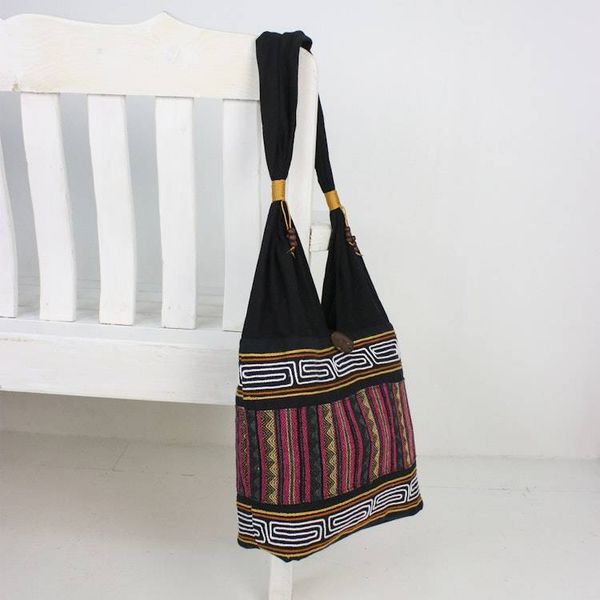 Alternate image for Zigzag Motif Cotton Blend Shoulder Bag from Thailand Sophisticated Zigzag