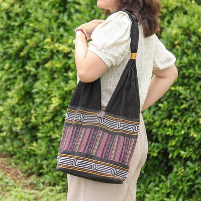 Alternate image for Zigzag Motif Cotton Blend Shoulder Bag from Thailand Sophisticated Zigzag