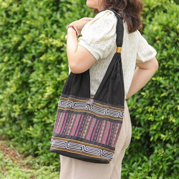 Alternate image for Zigzag Motif Cotton Blend Shoulder Bag from Thailand Sophisticated Zigzag