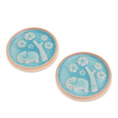 Alternate image for Nature-Themed Blue and Ivory Ceramic Incense Holders Pair Blue in the Wild