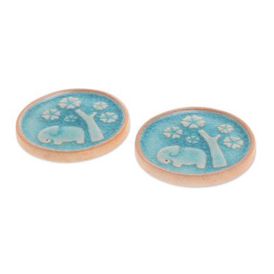 Alternate image for Nature-Themed Blue and Ivory Ceramic Incense Holders Pair Blue in the Wild