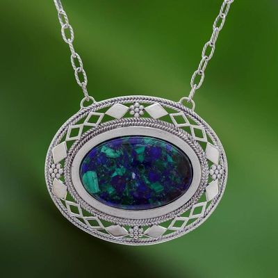 Alternate image for Thai Handcrafted Azure-Malachite and Silver Necklace Infinite Sea