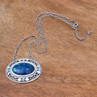 Alternate image for Thai Handcrafted Azure-Malachite and Silver Necklace Infinite Sea