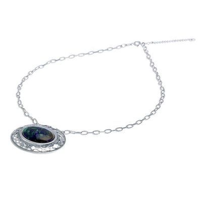 Alternate image for Thai Handcrafted Azure-Malachite and Silver Necklace Infinite Sea