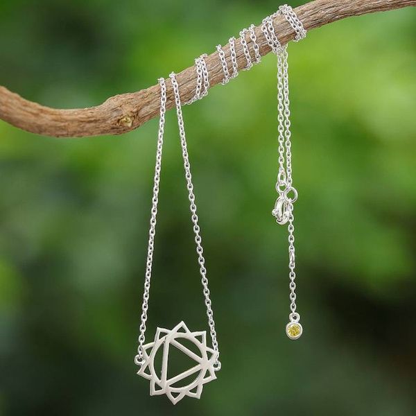 Alternate image for Cubic Zirconia Pendant Necklace with Chakra Motif Chakra Spin in Solar