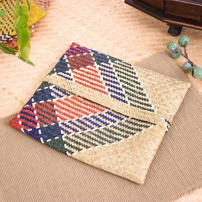 Primary image for Hand-Woven Natural Fiber Clutch in Beige Blue Green  Red Organic Splendor