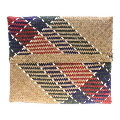 Alternate image for Hand-Woven Natural Fiber Clutch in Beige Blue Green  Red Organic Splendor