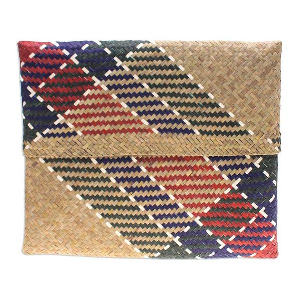 Alternate image for Hand-Woven Natural Fiber Clutch in Beige Blue Green  Red Organic Splendor