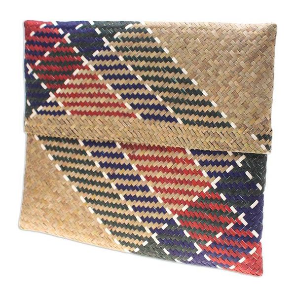 Alternate image for Hand-Woven Natural Fiber Clutch in Beige Blue Green  Red Organic Splendor