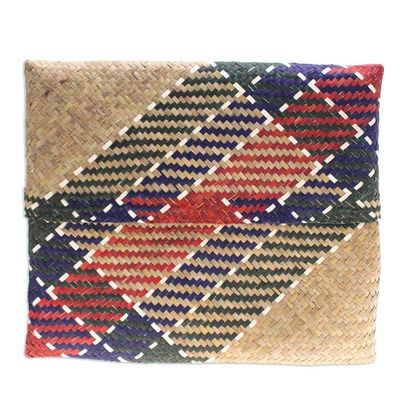 Alternate image for Hand-Woven Natural Fiber Clutch in Beige Blue Green  Red Organic Splendor