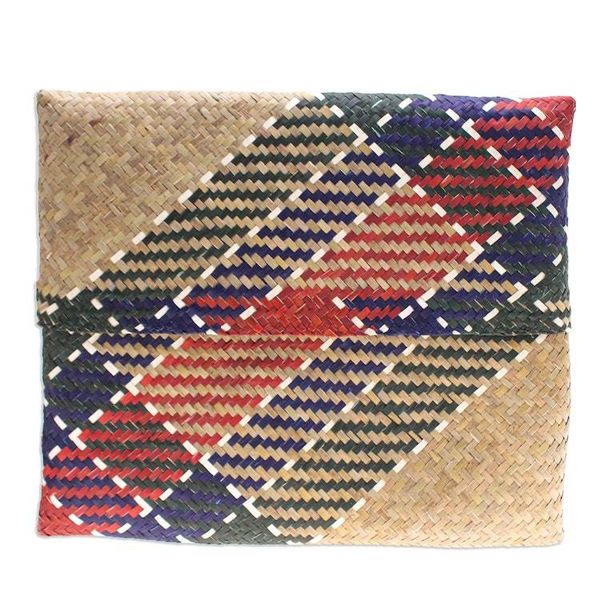 Alternate image for Hand-Woven Natural Fiber Clutch in Beige Blue Green  Red Organic Splendor