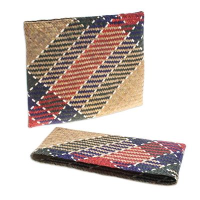 Alternate image for Hand-Woven Natural Fiber Clutch in Beige Blue Green  Red Organic Splendor