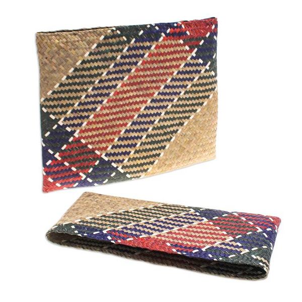 Alternate image for Hand-Woven Natural Fiber Clutch in Beige Blue Green  Red Organic Splendor