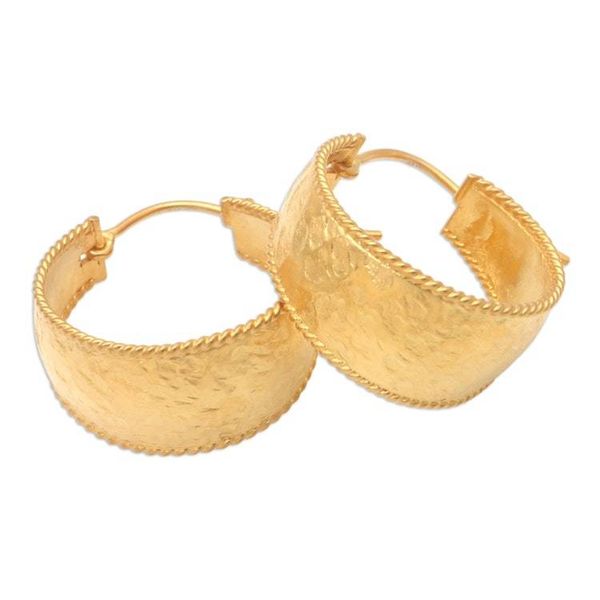 Alternate image for Hand Crafted Gold-Plated Hoop Earrings Good Spirit in Gold