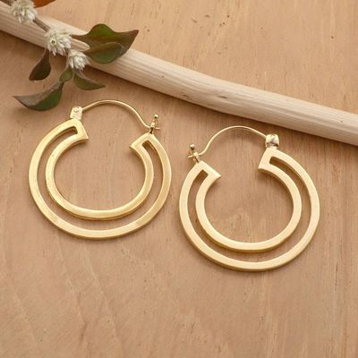 Primary image for Modern 18k Gold-Plated Brass Hoop Earrings Crafted in Bali Splendor Silhouettes