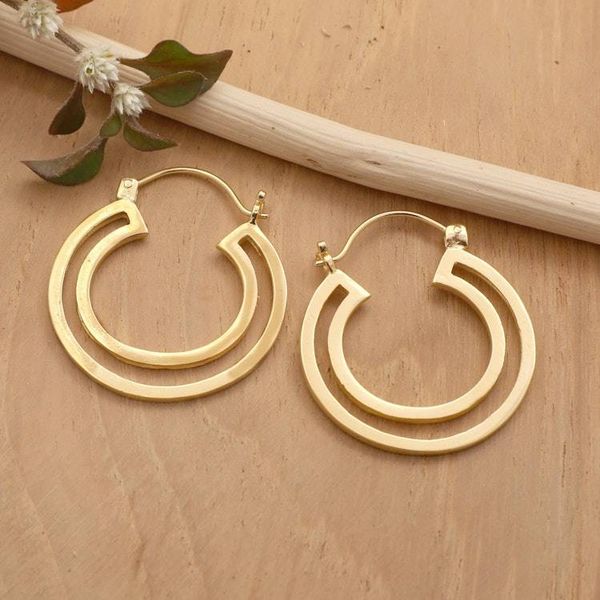 Alternate image for Modern 18k Gold-Plated Brass Hoop Earrings Crafted in Bali Splendor Silhouettes