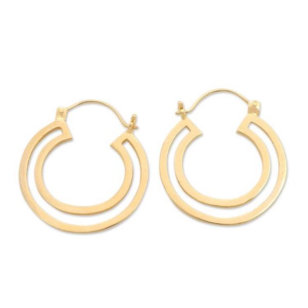 Alternate image for Modern 18k Gold-Plated Brass Hoop Earrings Crafted in Bali Splendor Silhouettes