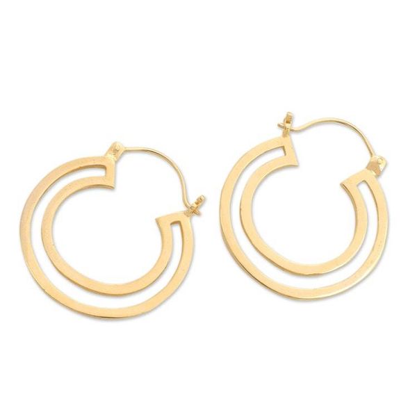 Alternate image for Modern 18k Gold-Plated Brass Hoop Earrings Crafted in Bali Splendor Silhouettes