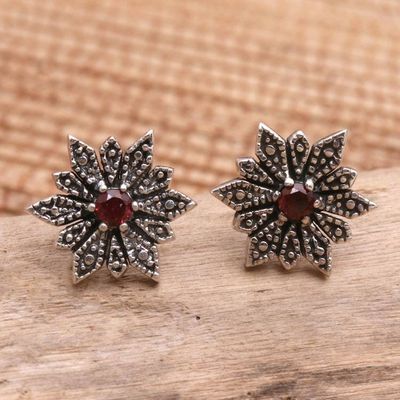 Primary image for Sterling Silver and Garnet Button Earrings Warm Horizon