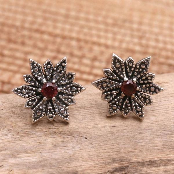 Alternate image for Sterling Silver and Garnet Button Earrings Warm Horizon